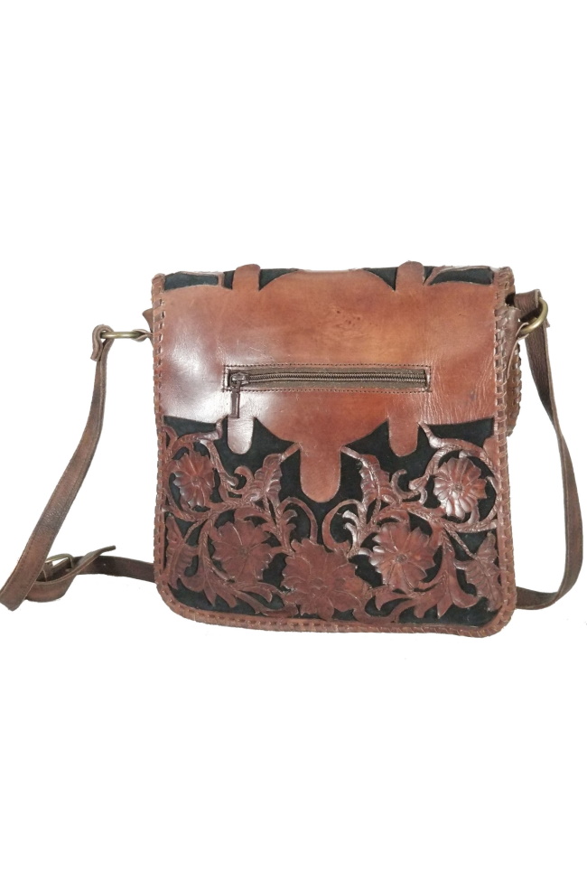 (image for) Sierra Two Tone Hand Tooled Leather Shoulder Cross Body Bag